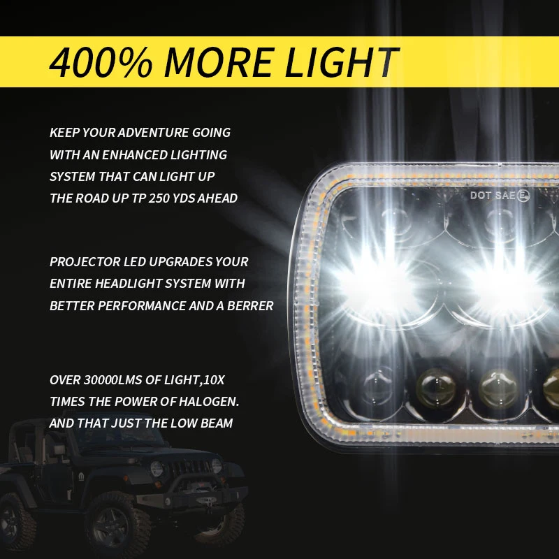 DHBH-500W квадратный 5X7/6X7 дюймов светодиодные фары 30000LM светодиодный герметичный луч фары с высоким низким светом светодиодные фары для Jeep Wrangl