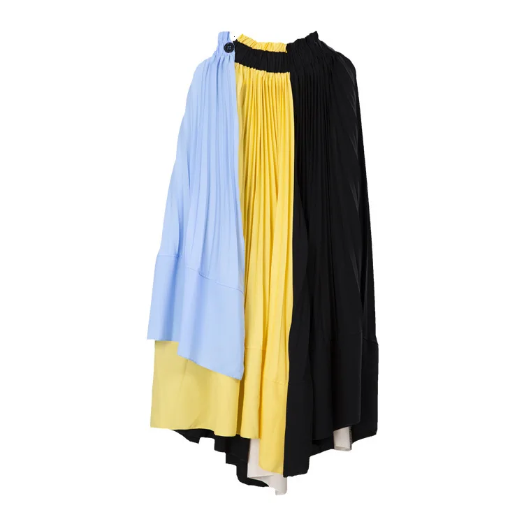 [EAM] желтая плиссированная юбка средней длины с высокой эластичной талией контрастного цвета женская модная новинка весна-осень 1H011 - Цвет: Picture color