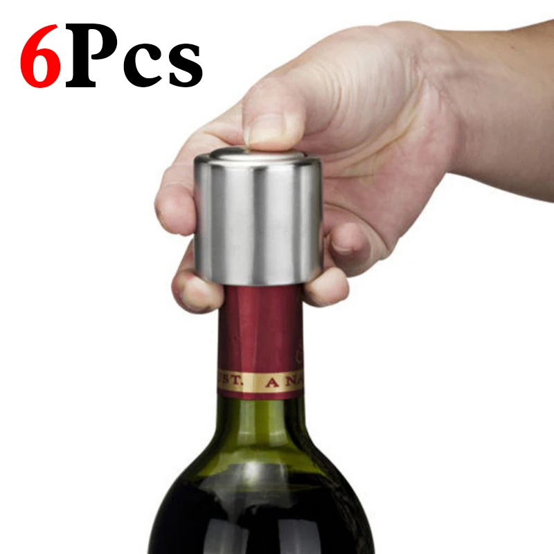 

6Pcs Stainless Steel Vacuum Wine Bottle Stopper Sealed Storage High Quality Plug Liquor Flow Stopper Pour Cap