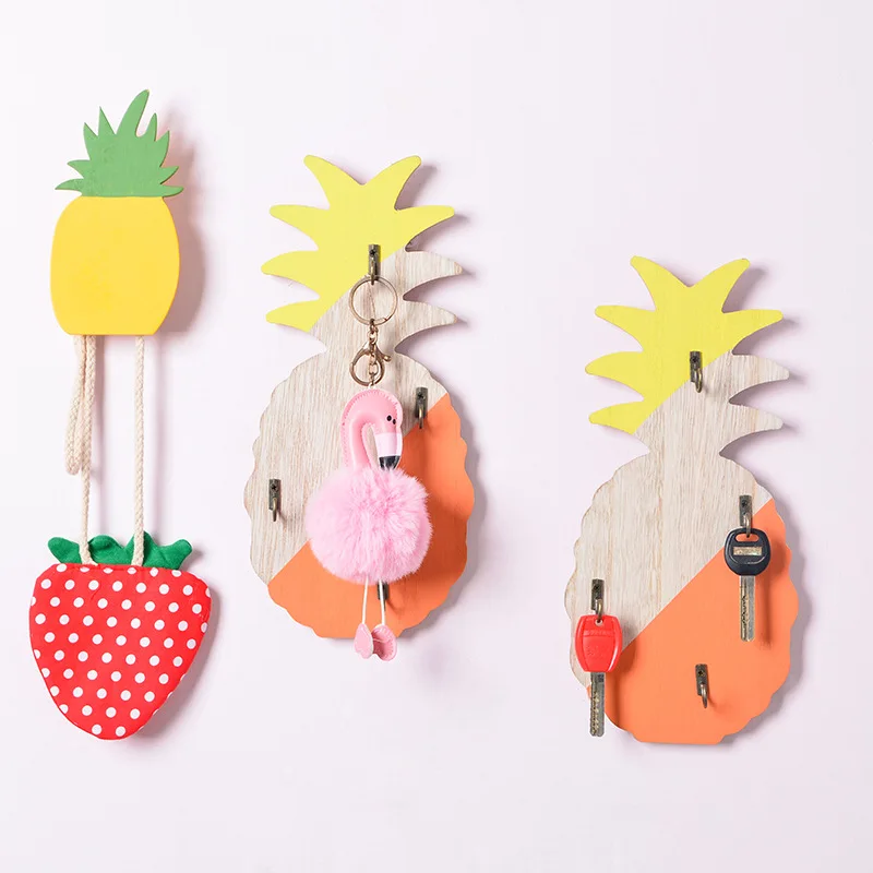 Nordic Pineapple Shape Wooden Decorative Hook Living Room Wall Mounted Key Storage Rack Home Wall Porch Door Clothes Hat Rack