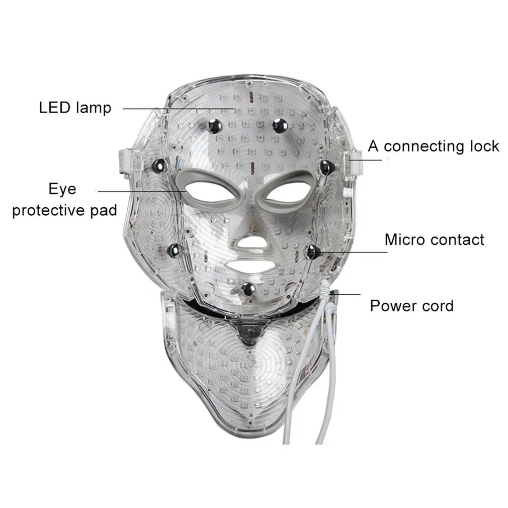  7 Colors Light Microcurrent LED Facial Mask Machine Photon Therapy Skin Rejuvenation Face Neck Mask - 4000058887716