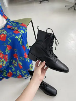 

Women's Short Boots 2020 Low Heel Retro Square Toe Ankle Boots Shoes