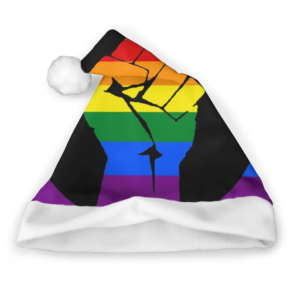 Шляпа Санта-Клауса с принтом Whos aldated At Pride Queer Flag, персонализированные шапочки для рождественской вечеринки с плюшевой отделкой для взрослых детей