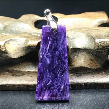 

Genuine Natural Purple Charoite Necklace Pendant Jewelry For Woman Man Love Gift Silver Crystal 35x16x5mm Rectangle Stone AAAAA