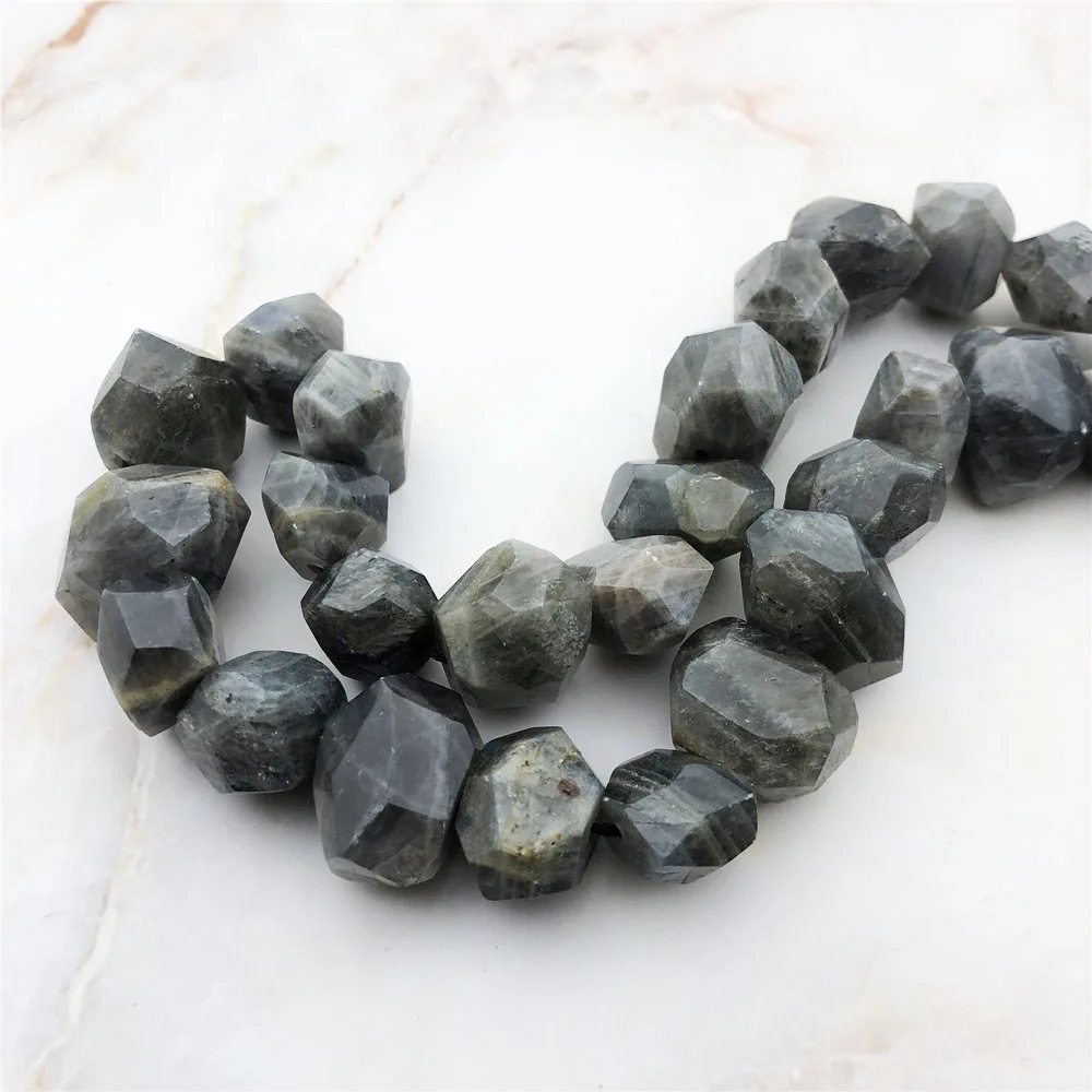 Fashion Natural Polished Faceted Labradorite Nugget Stone Irregular Shape Polyhedral Quartz Loose Drilled Gray Beads DIY Jewelry