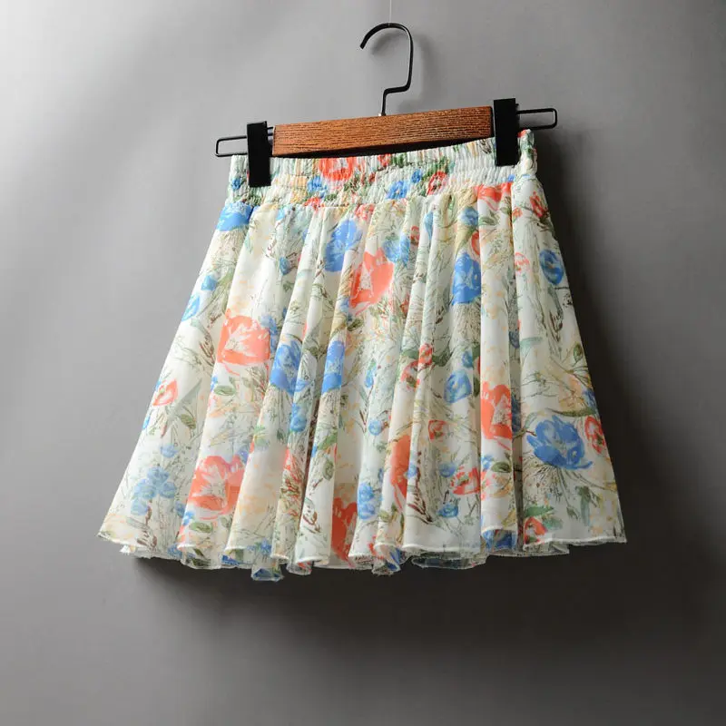 Новинка, женская летняя мини юбка Jupe Femme, Цветочная плиссированная юбка, Boho, Пляжная шифоновая юбка с высокой талией, женские короткие сексуальные юбки C5357 - Цвет: 9