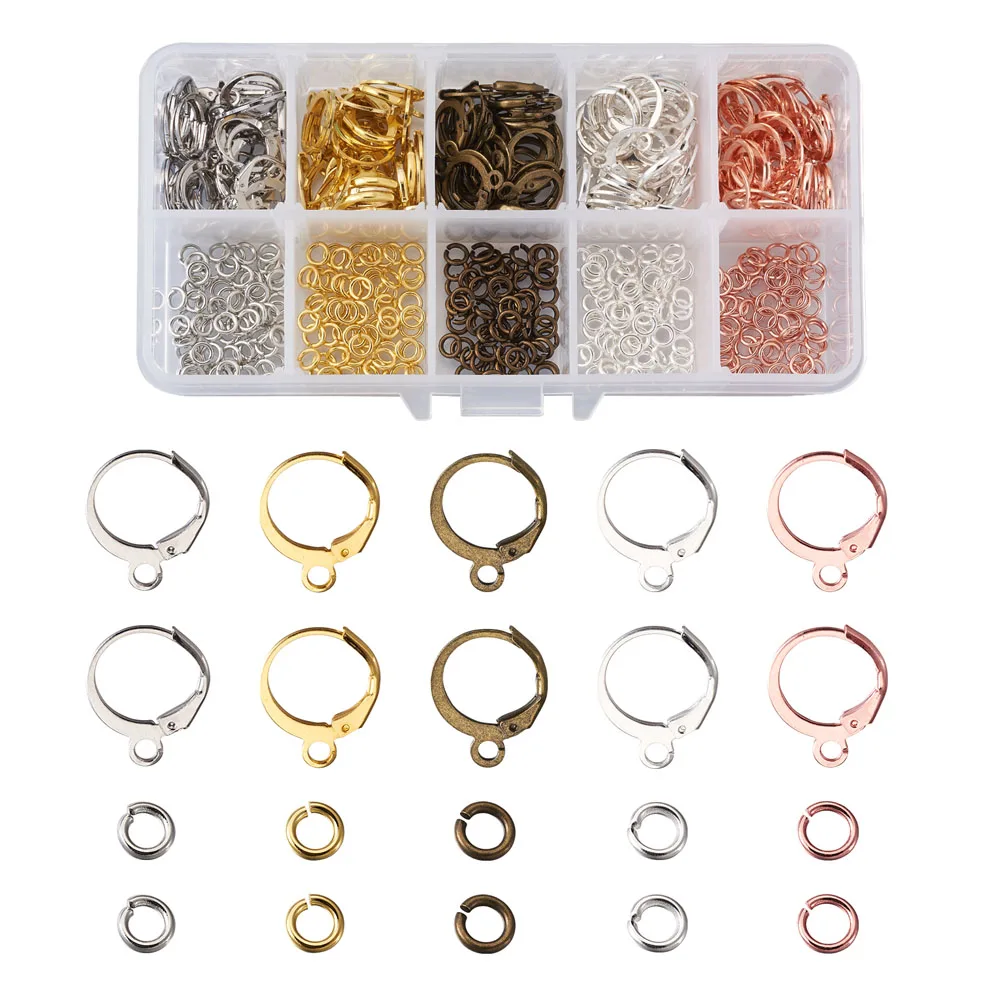 

Brass Huggie Hoop Earring Findings, with Loop, Long-Lasting Plated, Mixed Color, 460pcs/box