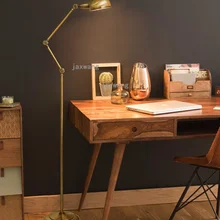 Американский Ретро светодиодный латунный Торшер для гостиной, спальни, учебы, чтения, лампа для чтения, ламбадер, скандинавский длинный полюс, вертикальная настольная лампа