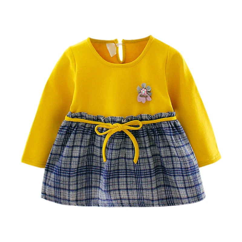 Платье для маленьких девочек осеннее милое стильное клетчатое платье с длинными рукавами для малышей Модная стеганая одежда платье для