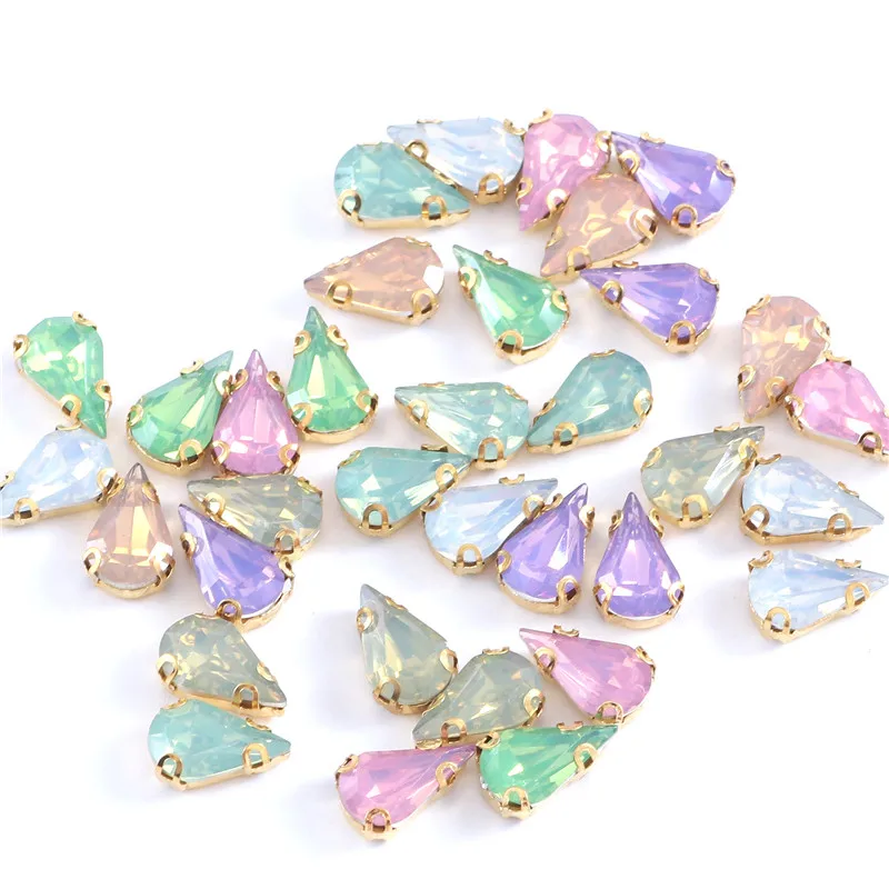 8x13mm Teardrop Opal Crystal Green Resin Sew On Rhinestones With Gold Claw Sewing Stones for Clothing Shoes resin rhinestones,sew on rhinestones,non hot fix rhinestones,sewing rhinestones,resin rhinestones and pearls,rhinestone crystals,non hotfix rhinestones,rhinestone accessories,rhinestones beads