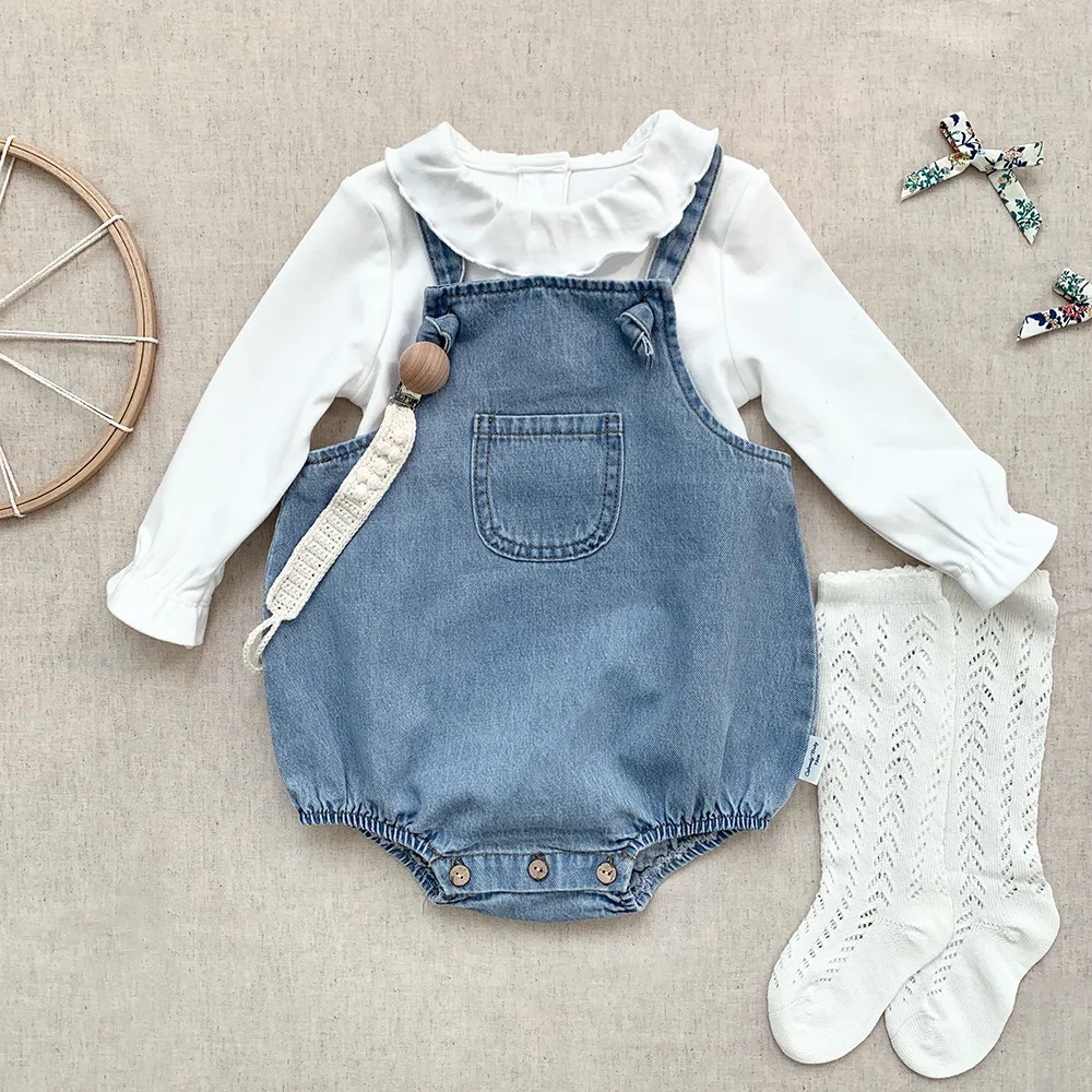 Autumn Newborn Denim overalls Baby Girls Boys Jumpsuit Overall Toddler Girl Cowboy Clothes Infant Baby Girls Boys Romper Bamboo fiber children's clothes