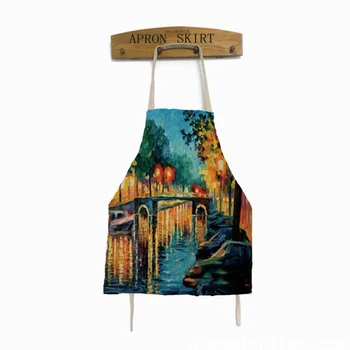 

Oil Painting Apron Cartoon Pastoral Aprons Creative Print Aprons Simple 2020 New Apron Kitchen Accessories Cooking Baking