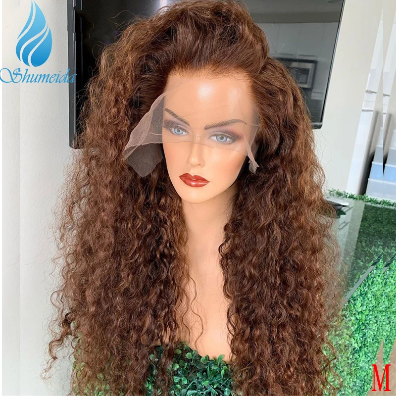 

SMD 13*6 Lace Front Wigs with Baby Hair 180% Density Brown Color Curly Human Hair Wigs Brazilian Remy Human hair Wig Pre Plucked