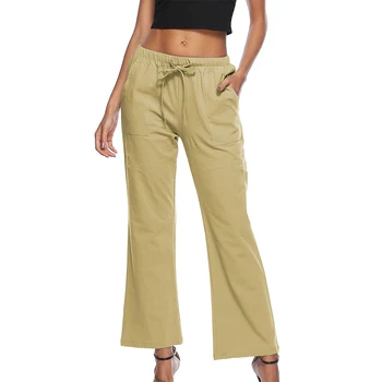 

VICABO Women Pants Loose Flare Casual Plus Size Pants for Women Ladies Elastic Waist Casual Black Pants Long