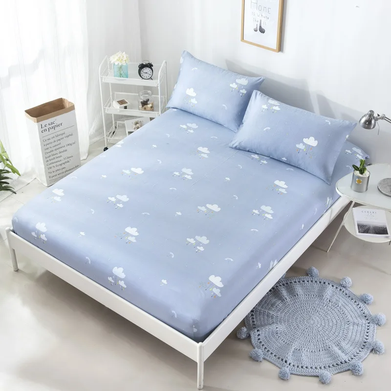 

1pcs 100% Cotton Solid Bed Mattress Set Soft Printed Fitted Sheet With Elastic Band Solid Bed Sheet Cover Resistant Sheets