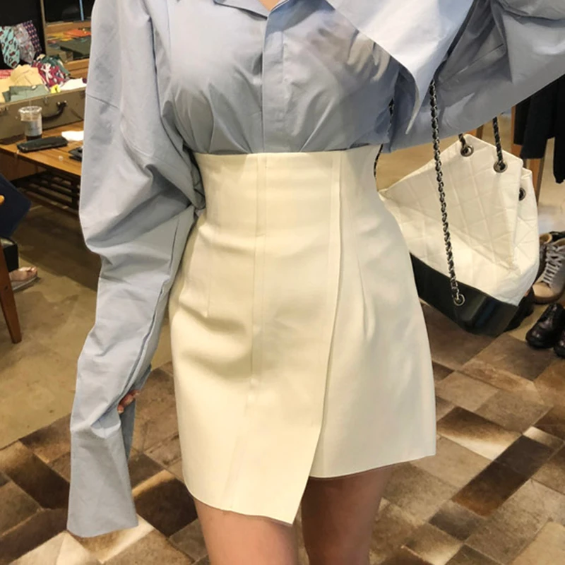 GALCAUR Повседневная белая Асимметричная Женская юбка с высокой талией трапециевидная мини корейские женские юбки летняя модная новая одежда