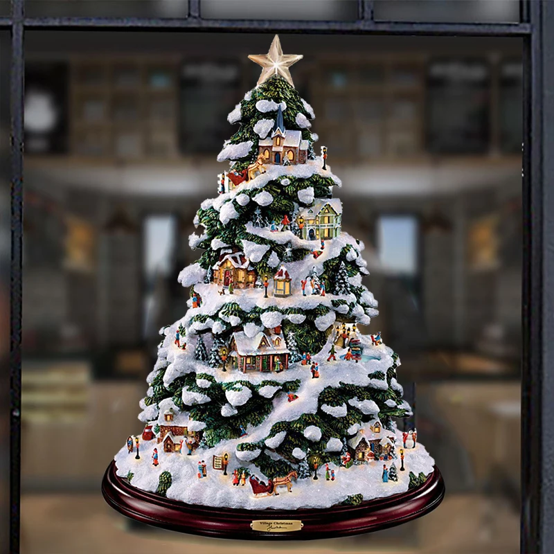 Christmas Crystal Tree Santa Claus Snowman Rotating Sculpture Window Paste Sticker Winter New Year Party Home Decoration 20x30cm | Дом и сад