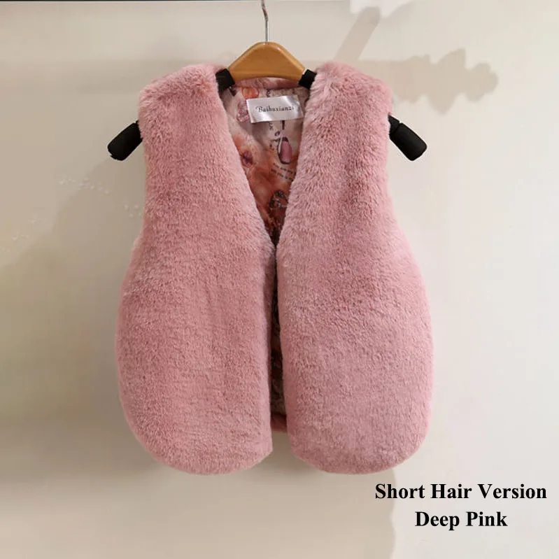 Short Hiar Deep Pink VFOCHI, жилет из искусственного меха для девочек Теплый меховой жилет 12 цветов осенне-зимняя куртка для маленьких девочек верхняя одежда без рукавов, жилет из искусственного меха - Цвет: Short Hiar Deep Pink