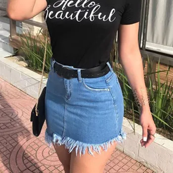 

2020 Women Skirt Denim Summer Cotton High Waist Thin Tassels Zipper Pockets Mini Short Pencil Skirt faldas jupe femme shein