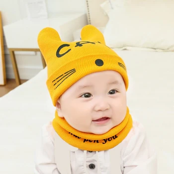 

2Pcs/set Baby Hat Scarf Suit Autumn Winter Infant Knitted Hat Cotton Warm Beanie Caps 0-24 Months Baby Boys Girls Cartoon Hats