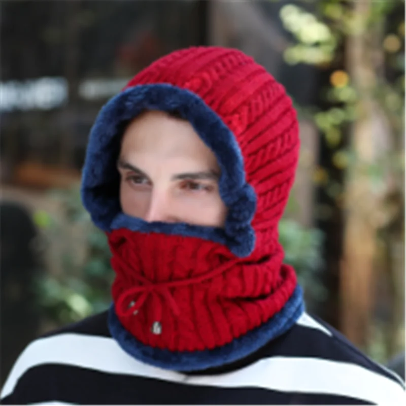 Новая мода Осень Зима Плюс Вельветовая вязаная женская шапка с капюшоном шарф