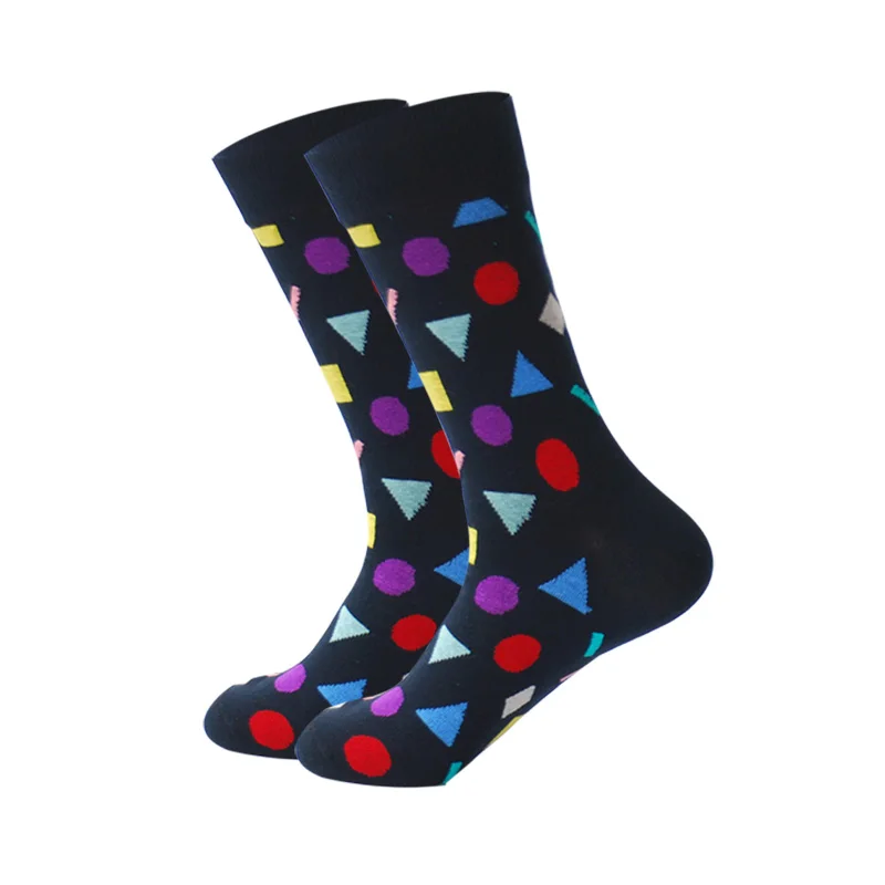 Downstairs 5pairs/lot Men's Socks Hot Combed Striped Dot Graphical Streetwear Happy Socks Calcetines Hombre Divertido