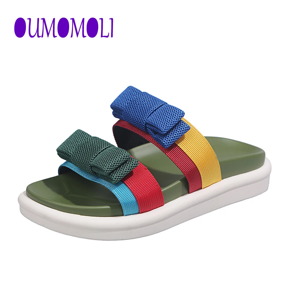 

2020 Women's Slippers Bowknot Lady Black green Slipper Summer Flat Sandals Summer Vacation Beach Casual Shoes Q267