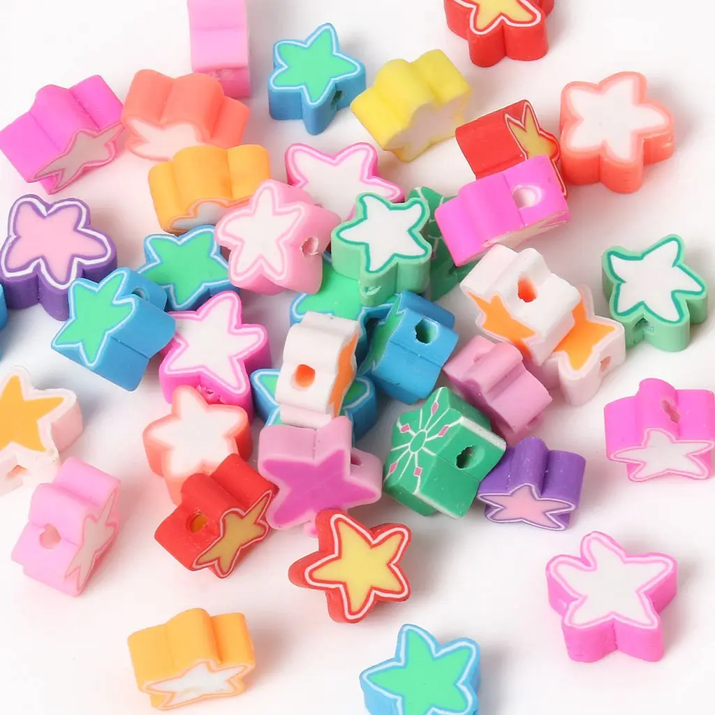 50pcs Mixed Color Star Polymer Clay Beads Spacer Loose for Jewelry Making Necklace DIY Bracelet Accessories | Украшения и