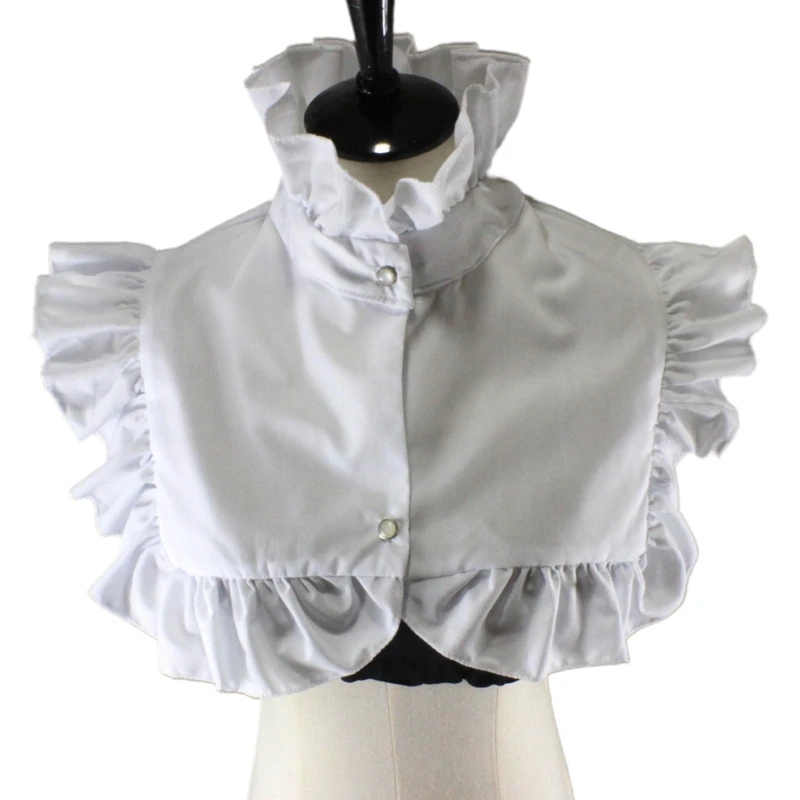 

Women Vintage Ruffled High Neck False Fake Collar Dickey Buttons Solid Color Detachable Half Shirt Decorative Crop Top