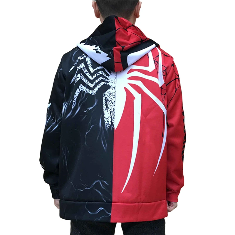 Аниме Marvel супергерой паук-человек Веном Косплей костюмы Человек-паук толстовки с пайетками куртки свитшот на молнии с капюшоном пальто Новинка