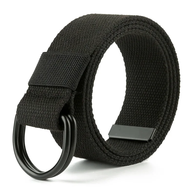 

Women Men Canvas Waist Belts Double Rings Buckle Waistband Strap Belts Double Ring Shape Solid Unisex Waist Casual Belt