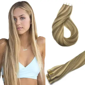 

Tape in Human Hair Extensions Natural Real Hair Straight Seamless Skin Weft Remy 100% Human Hair Adhesive 14"-24" Double Sided