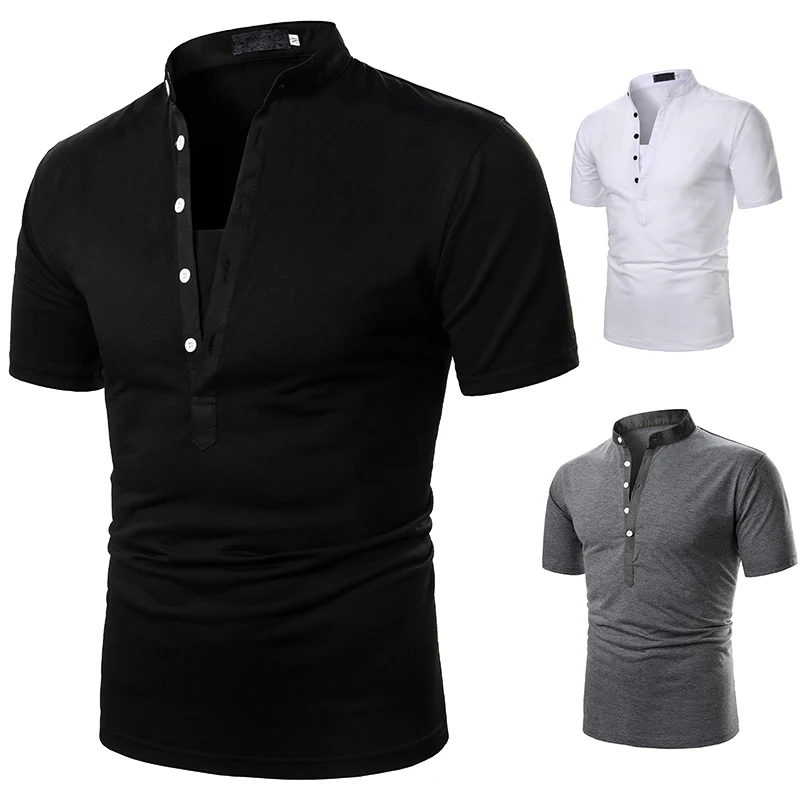 Men T-shirt Short Sleeve Pure Color Summer New Casual Tees V-Neck Fashion | Мужская одежда