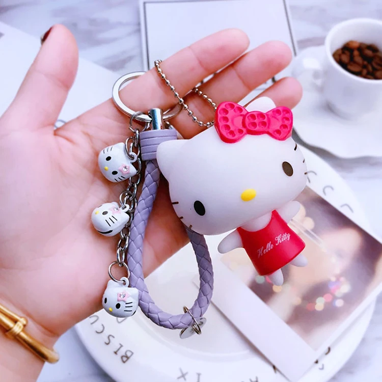 Милый розовый Кот hello kitty кукла брелок кожаный шнур брелок держатель металлический брелок с колокольчиком брелок Шарм сумка Подвеска для автомобиля подарок - Цвет: A13