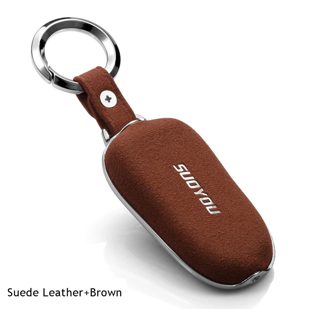 

High-grade Quality Suede Leather Car key Case Pocket Protector Wallet For Tesla Model X Model S Keychain Styling Accessories