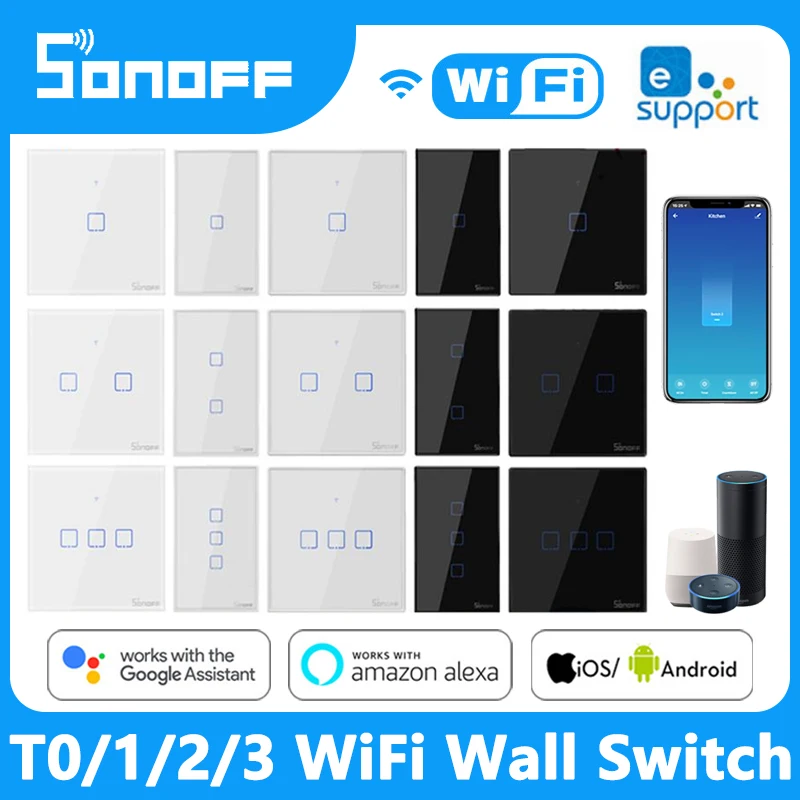 Sonoff T0 T1 T2 T3 для Alexa Google Home Умный дом WiFi RF 433 МГц пульт дистанционного управления