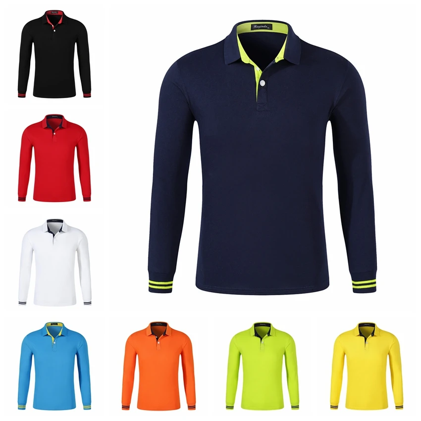 High Quality Men Polo Shirt Fall Long Sleeve Solid Large Size Top Fall
