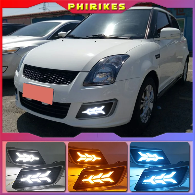 

1 Set Car LED DRL Daytime Running Lights For Suzuki Swift 2013-2016 with Yellow Turning Signal fog lamp cover