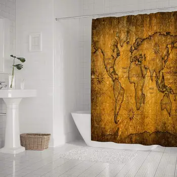 

Vintage World Map Shower Curtain 60x72 Inch Waterproof Polyester Fabric Bathroom Curtain with Hooks