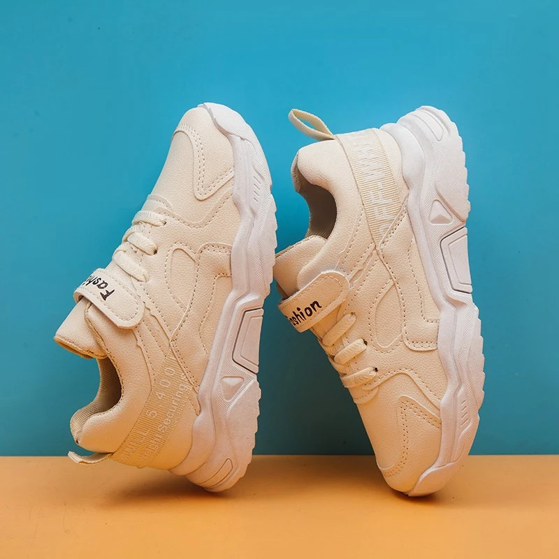 Boys' and girls' small white shoes 2020 spring new sports shoes middle and big kids' fashion leisure running shoes Pu waterproof