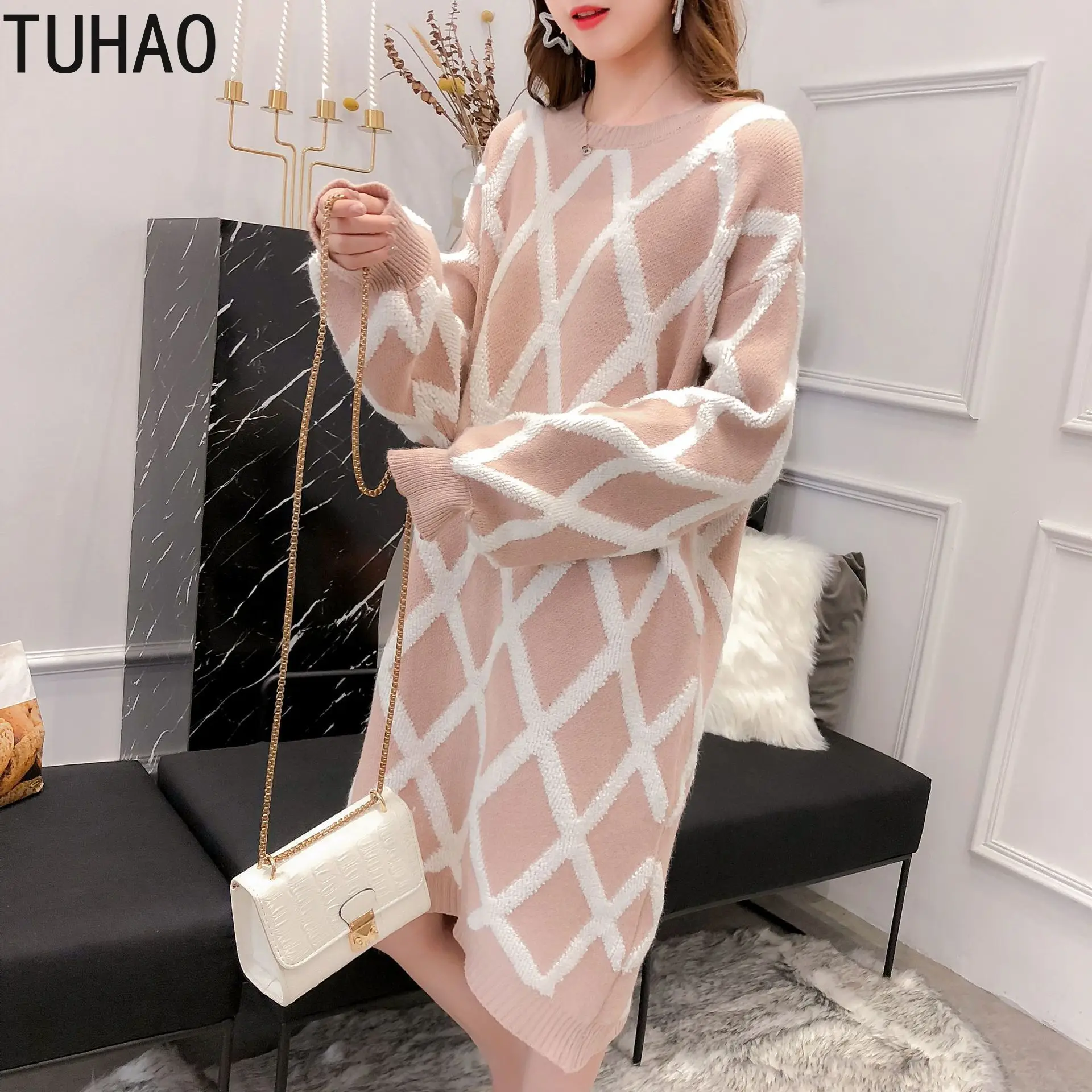 ^*Best Offers TUHAO 2019 Winter Turtleneck Dresses Women Knitting Oversize Autumn Black Basic Dress Warm Long Sleeve Basic Sweater Clothes