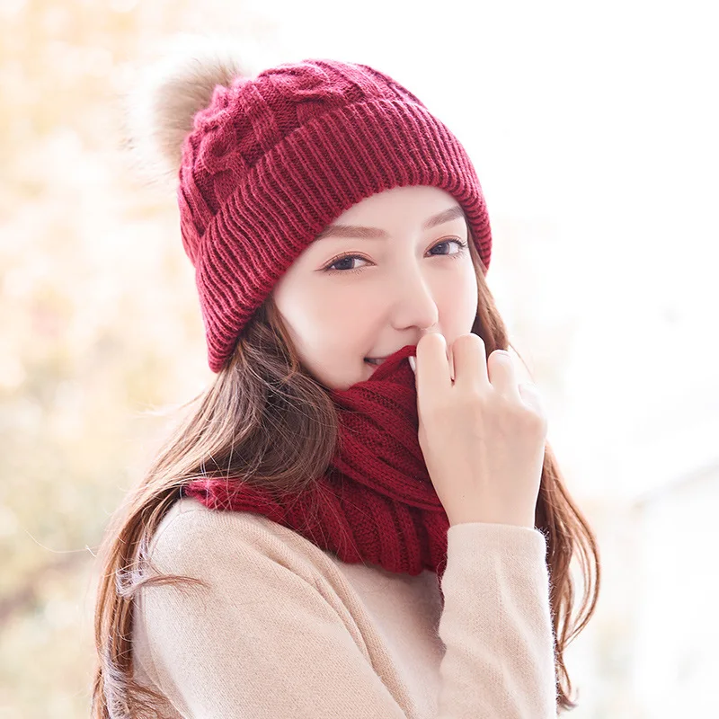 Зимняя шапка шарф Набор 2 шт. шерстяная Ангорская вязаная Осень Теплый Лыжный