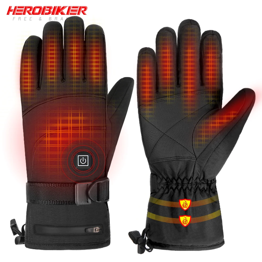 

Winter Skiing Heating Gloves Motorcycle Gloves Winter Riding Waterproof Touch Screen Electric Heating Guantes Battery Powered