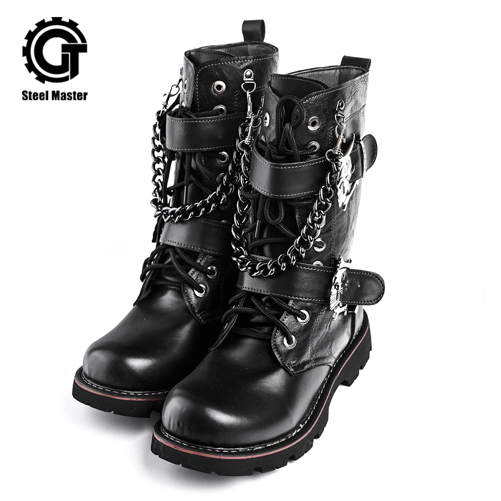

Devil Fashion New Chain Lock Black Combat Jump Boots with Rope Winter Shoes for Men
