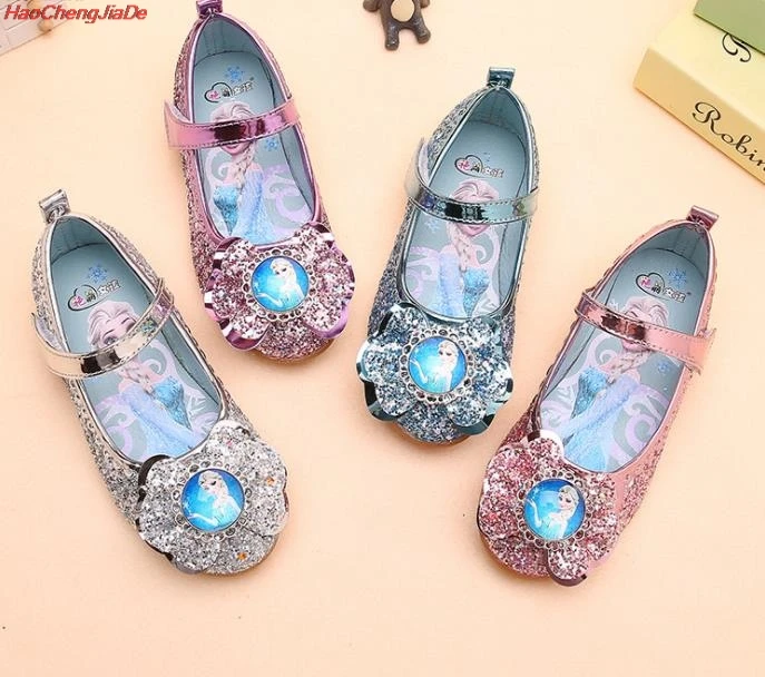 Kids Princess Crystal Shoes Girls Casual Shoes Butterfly Children Shoes Girls Bowtie Elsa Party Dance Fasshion Shoes 26-36