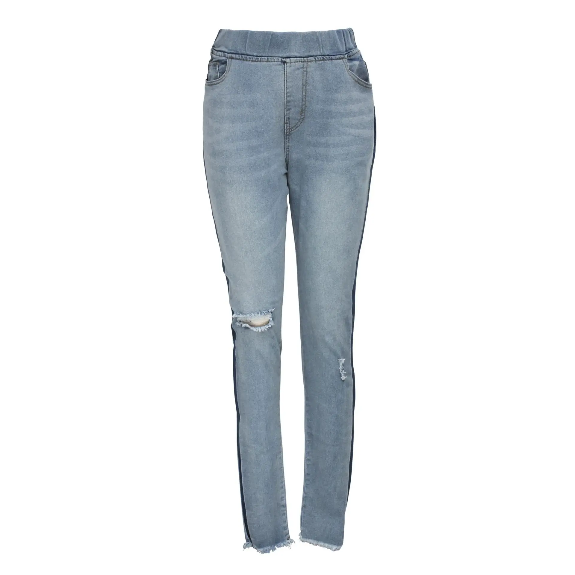 light blue Женские Модные уличные стильные сексуальные хлопковые обтягивающие джинсы с высокой талией, джинсы с дырками на коленях, растягивающиеся джинсы с эффектом потертости, синий джинсовый светильник - Цвет: light blue