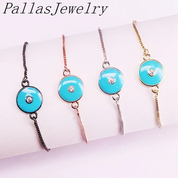 

10Pcs Metal Plated Round Cz Pave Connector with Blue Enamel Charm Slider Chain Bracelet