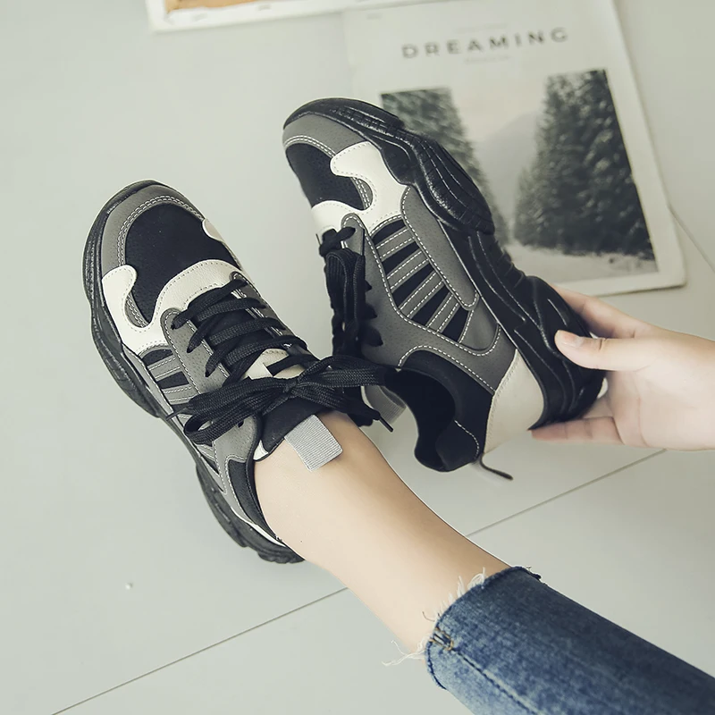 

2020 Ladies Thick Bottom Breathable Lace-up Walking Shoes Spring New Women's Shoes Fashion Sneakers Casual platform ShoesU17-36