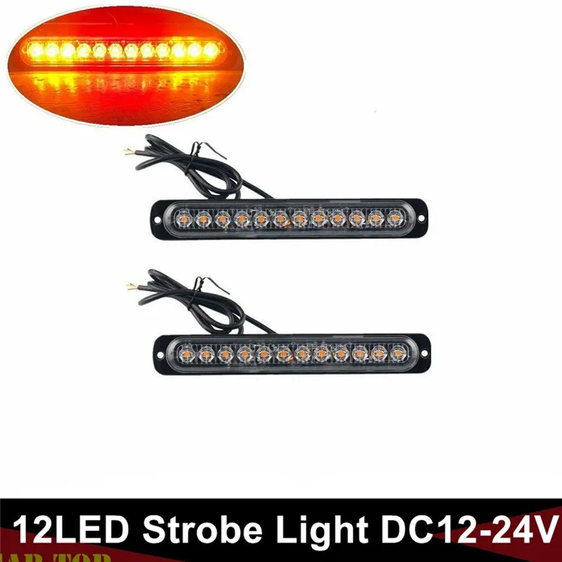 

2PCS Amber Red LED Car Strobe 12 LED Emergency Strobe Truck Marker Flash Warning Light Bar 12V/24v Strobe LED Lights Truck
