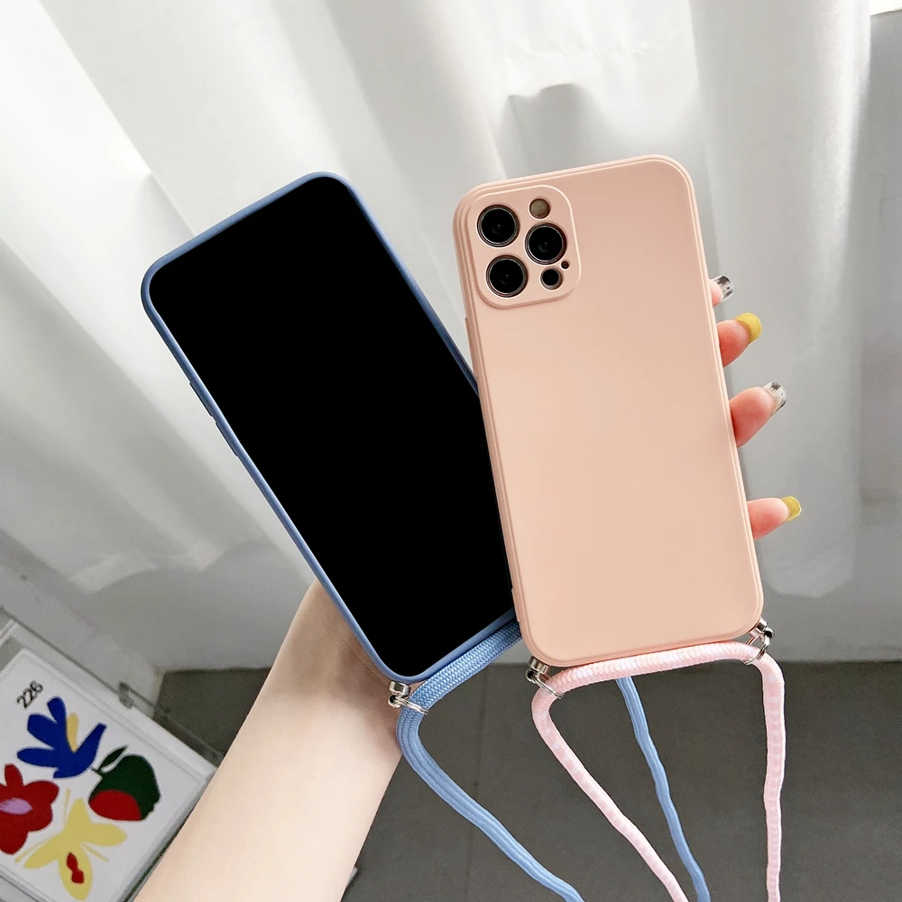 Crossbody Necklace Strap Lanyard Cord Liquid Silicone Phone Case For iphone 13 12 MiNi 11 Pro X XR XS Max 6s 7 8 Plus SE 2 Cover cool iphone 12 pro max cases